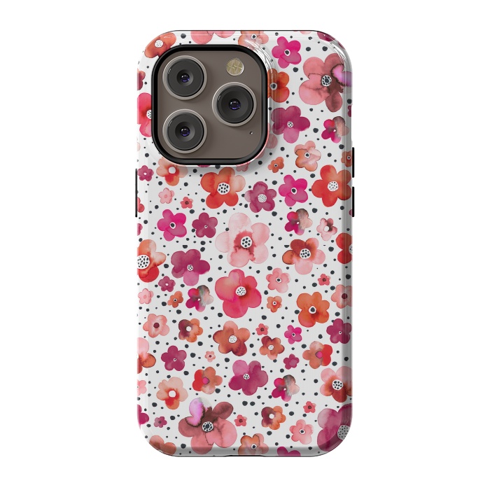 iPhone 14 Pro StrongFit Beautiful Naive Coral Flowers Dots by Ninola Design
