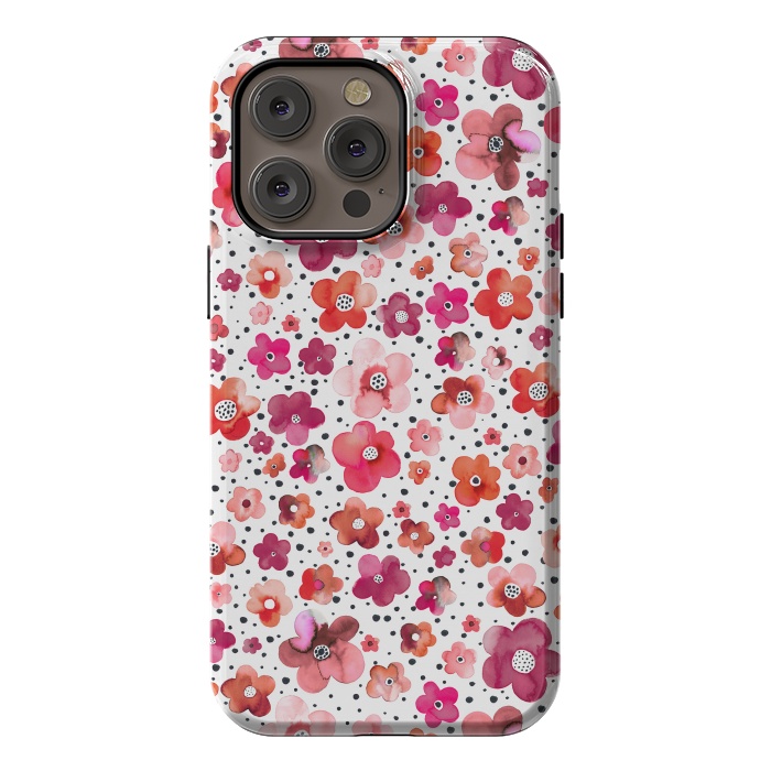 iPhone 14 Pro max StrongFit Beautiful Naive Coral Flowers Dots by Ninola Design