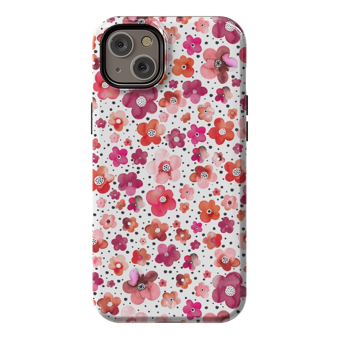 iPhone 14 Plus StrongFit Beautiful Naive Coral Flowers Dots by Ninola Design