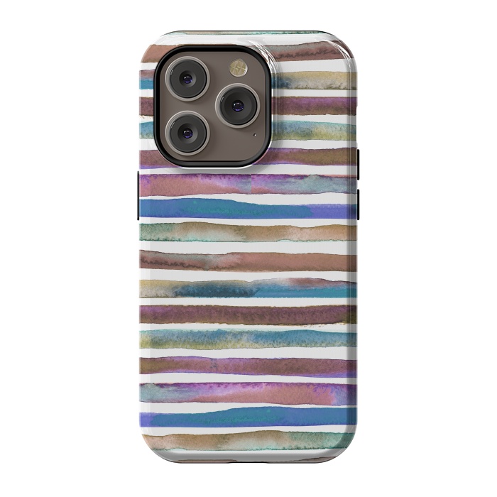 iPhone 14 Pro StrongFit Geometric Watercolor Lines and Stripes Purple Gold by Ninola Design