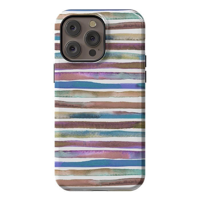 iPhone 14 Pro max StrongFit Geometric Watercolor Lines and Stripes Purple Gold by Ninola Design