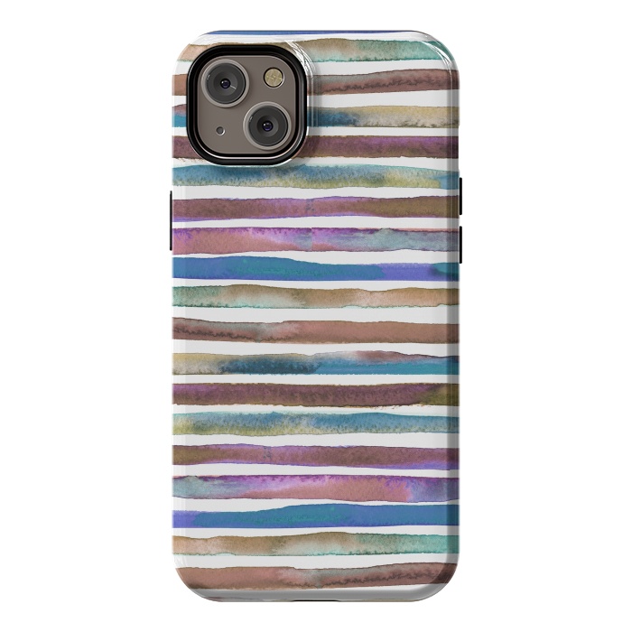 iPhone 14 Plus StrongFit Geometric Watercolor Lines and Stripes Purple Gold by Ninola Design