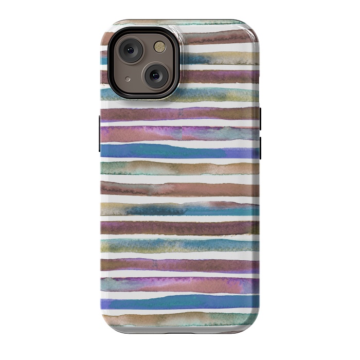 iPhone 14 StrongFit Geometric Watercolor Lines and Stripes Purple Gold by Ninola Design