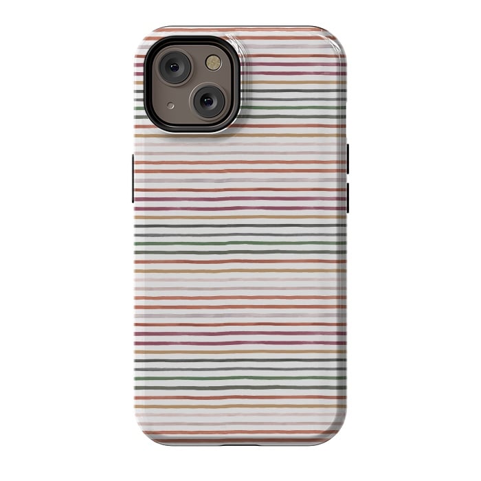 iPhone 14 StrongFit Marker Stripes and Lines Orange Green by Ninola Design