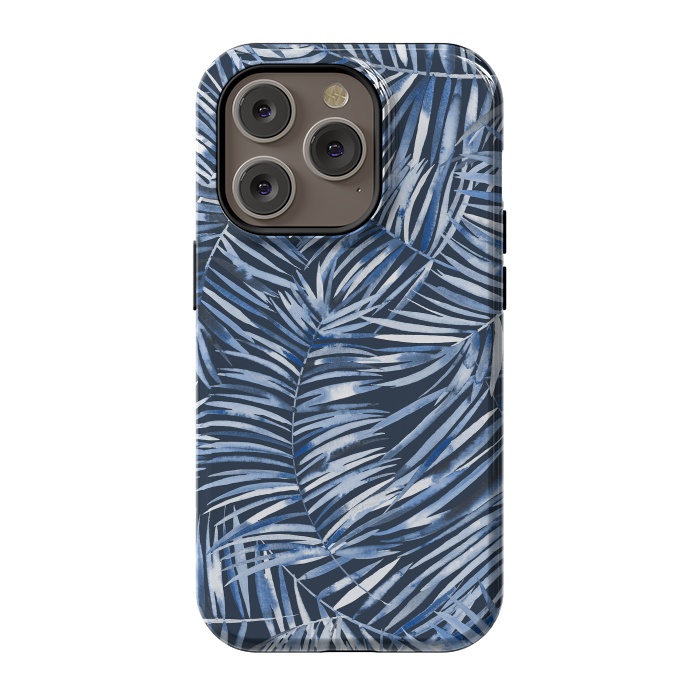 iPhone 14 Pro StrongFit Tropical Palms Blue Navy Night by Ninola Design