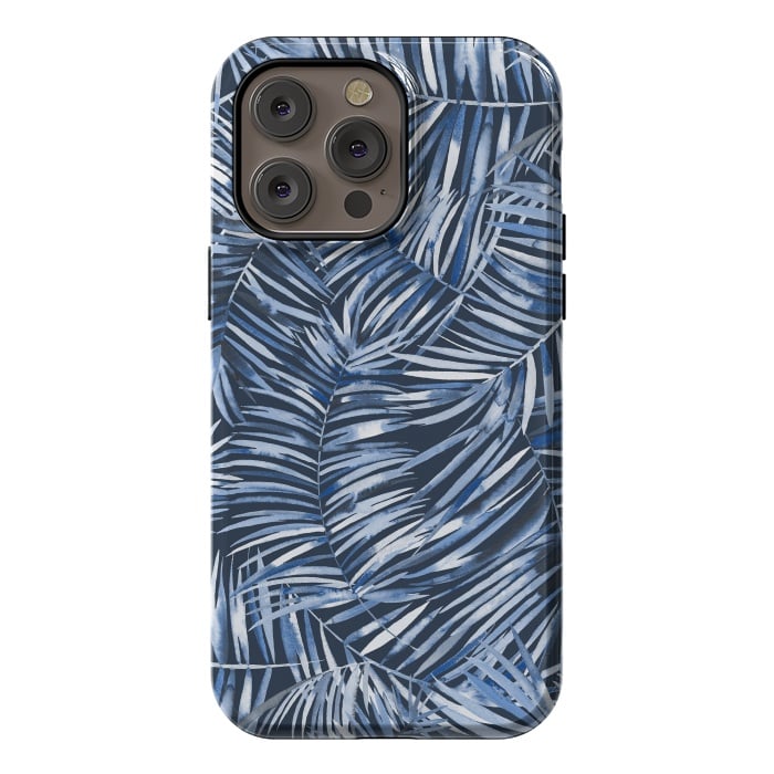 iPhone 14 Pro max StrongFit Tropical Palms Blue Navy Night by Ninola Design