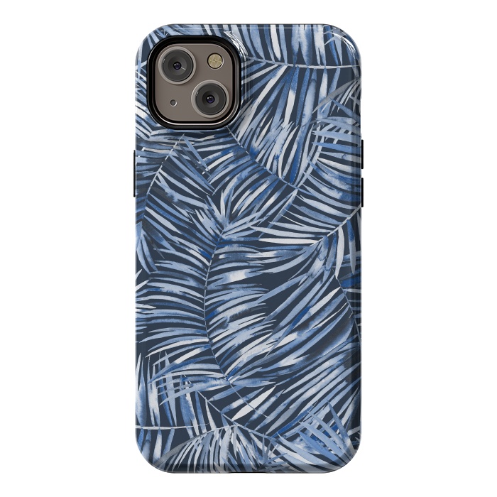 iPhone 14 Plus StrongFit Tropical Palms Blue Navy Night by Ninola Design
