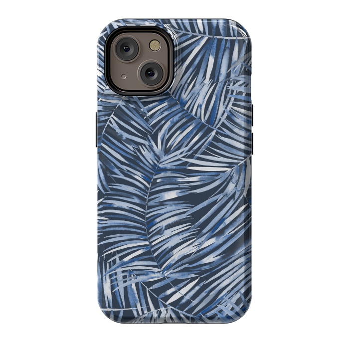 iPhone 14 StrongFit Tropical Palms Blue Navy Night by Ninola Design