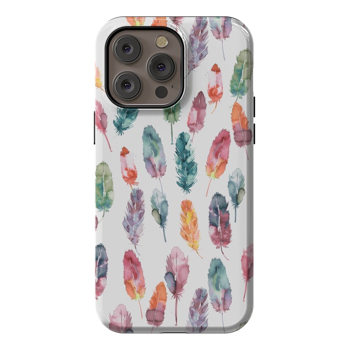 iPhone 14 Pro max StrongFit Bohemian Feathers Watercolor Colorful by Ninola Design