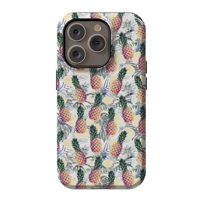 iPhone 14 Pro StrongFit Pineapples and tropical leaves colorful pattern by Oana 