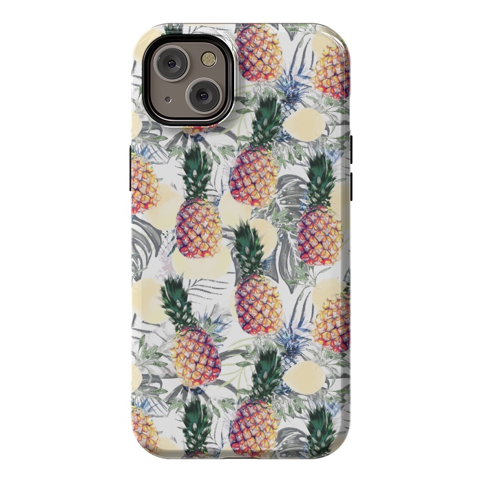 iPhone 14 Plus StrongFit Pineapples and tropical leaves colorful pattern by Oana 