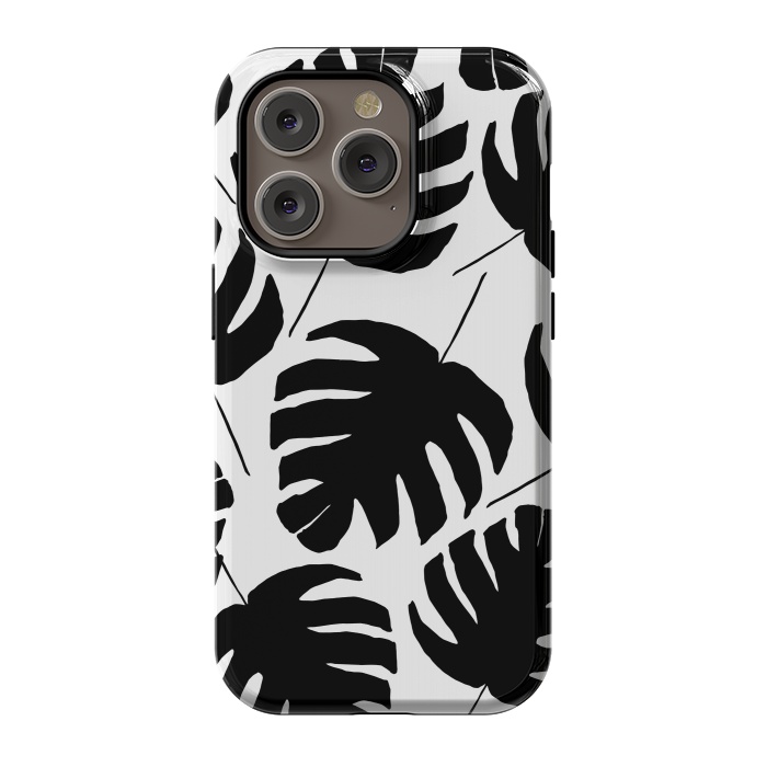 iPhone 14 Pro StrongFit Black & White Monstera by Amaya Brydon