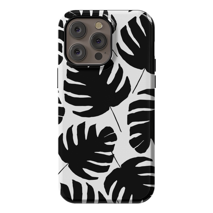 iPhone 14 Pro max StrongFit Black & White Monstera by Amaya Brydon