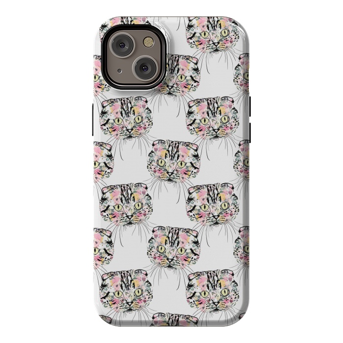 iPhone 14 Plus StrongFit Cute Pink Cat & watercolor flowers Animal Pattern by InovArts