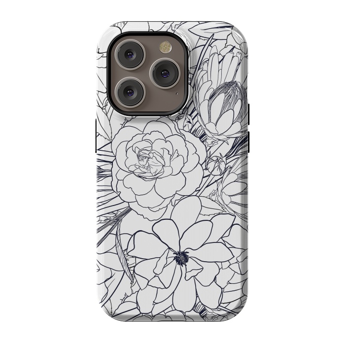 iPhone 14 Pro StrongFit Modern Line Art Hand Drawn Floral Girly Design by InovArts