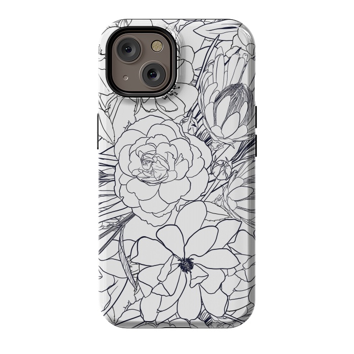 iPhone 14 StrongFit Modern Line Art Hand Drawn Floral Girly Design by InovArts