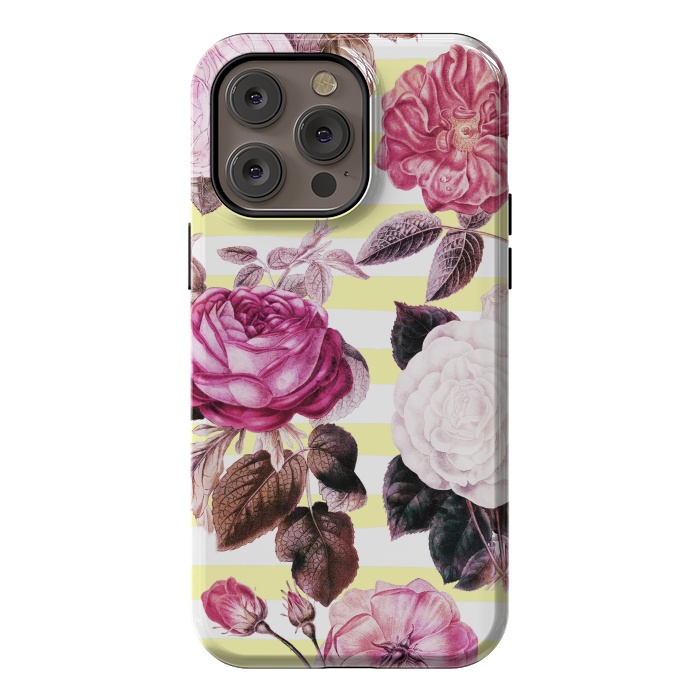 iPhone 14 Pro max StrongFit Vintage romantic roses and bright yellow stripes by Oana 