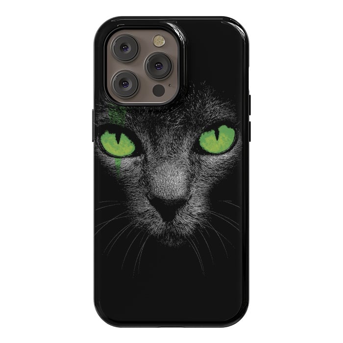 iPhone 14 Pro max StrongFit Black Cat with Green Eyes by Sitchko