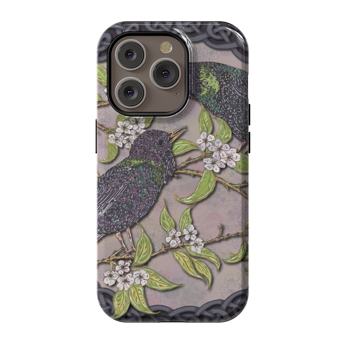 iPhone 14 Pro StrongFit Celtic Starlings in Blossom by Lotti Brown