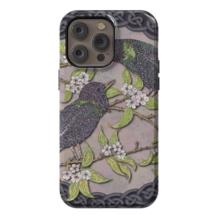 iPhone 14 Pro max StrongFit Celtic Starlings in Blossom by Lotti Brown