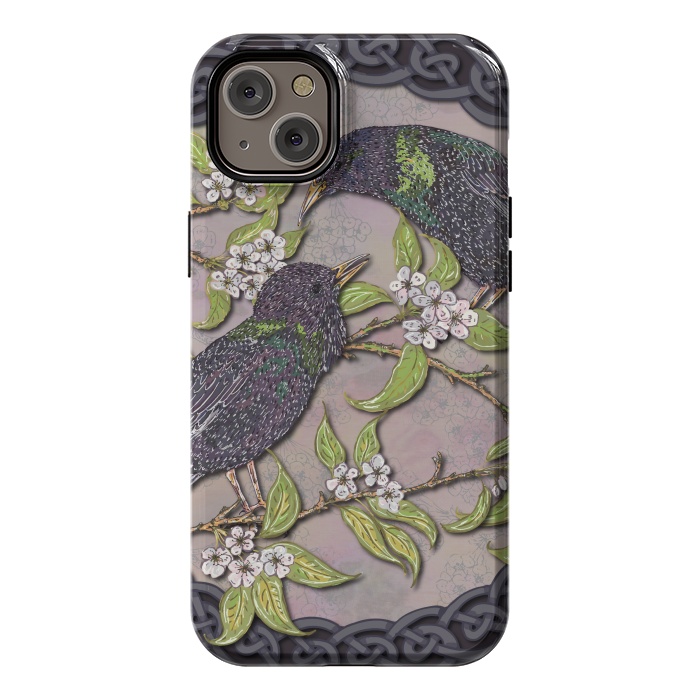 iPhone 14 Plus StrongFit Celtic Starlings in Blossom by Lotti Brown