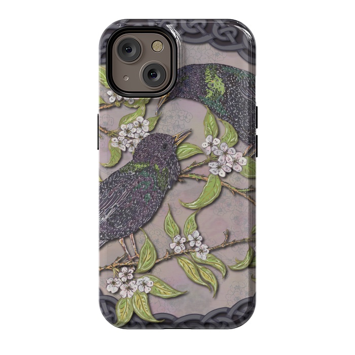iPhone 14 StrongFit Celtic Starlings in Blossom by Lotti Brown