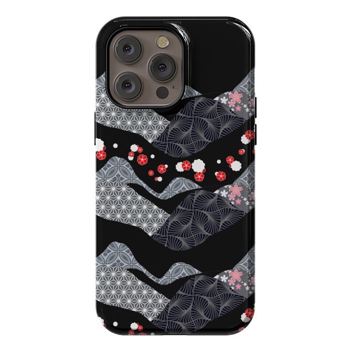 iPhone 14 Pro max StrongFit Japanese mountain landscape graphic pattern by Oana 