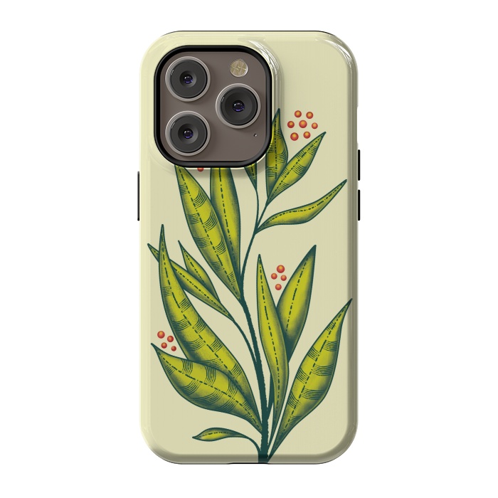 iPhone 14 Pro StrongFit Abstract green plant with decorative leaves and berries by Boriana Giormova