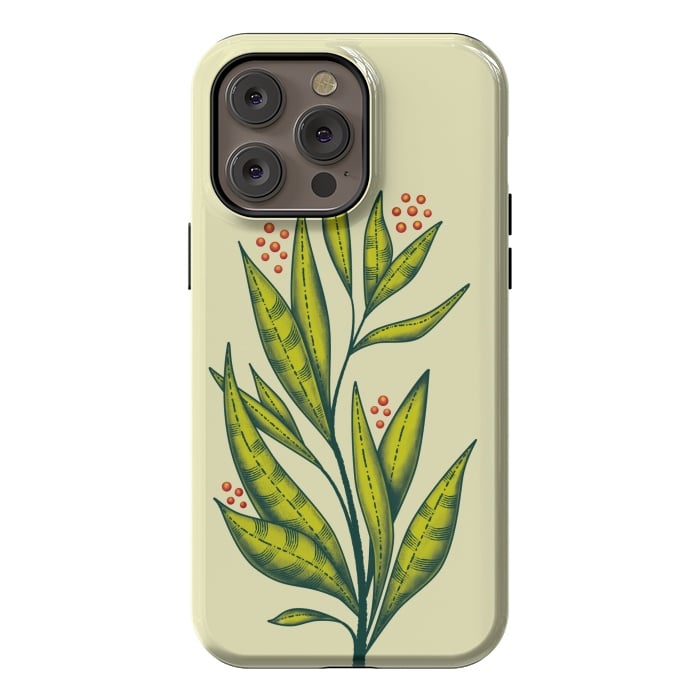 iPhone 14 Pro max StrongFit Abstract green plant with decorative leaves and berries by Boriana Giormova