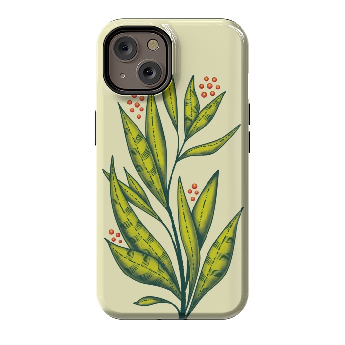 iPhone 14 StrongFit Abstract green plant with decorative leaves and berries by Boriana Giormova
