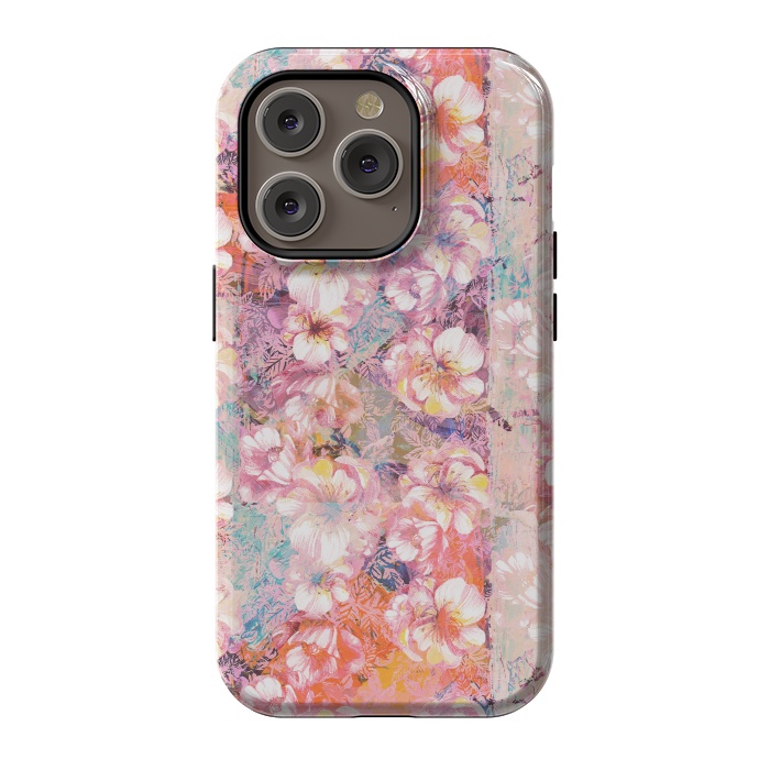 iPhone 14 Pro StrongFit Pink peach painted rose petals by Oana 