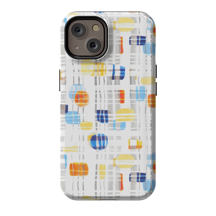 iPhone 14 StrongFit Blue & Yellow Abstract Gouache Shapes & Gingham by Tigatiga