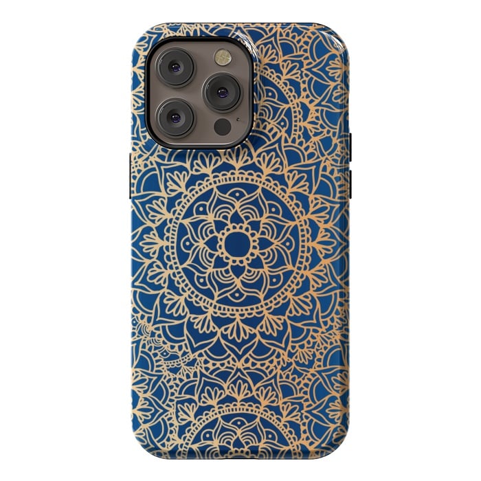 iPhone 14 Pro max StrongFit Blue and Yellow Mandala Pattern by Julie Erin Designs
