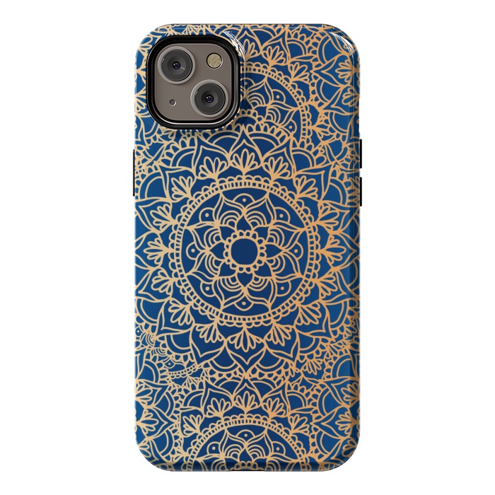 iPhone 14 Plus StrongFit Blue and Yellow Mandala Pattern by Julie Erin Designs
