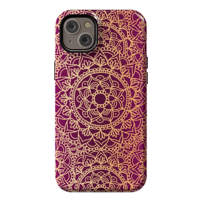 iPhone 14 Plus StrongFit Pink and Yellow Mandala Pattern by Julie Erin Designs