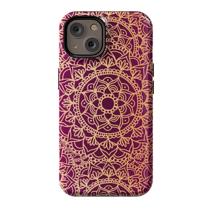 iPhone 14 StrongFit Pink and Yellow Mandala Pattern by Julie Erin Designs
