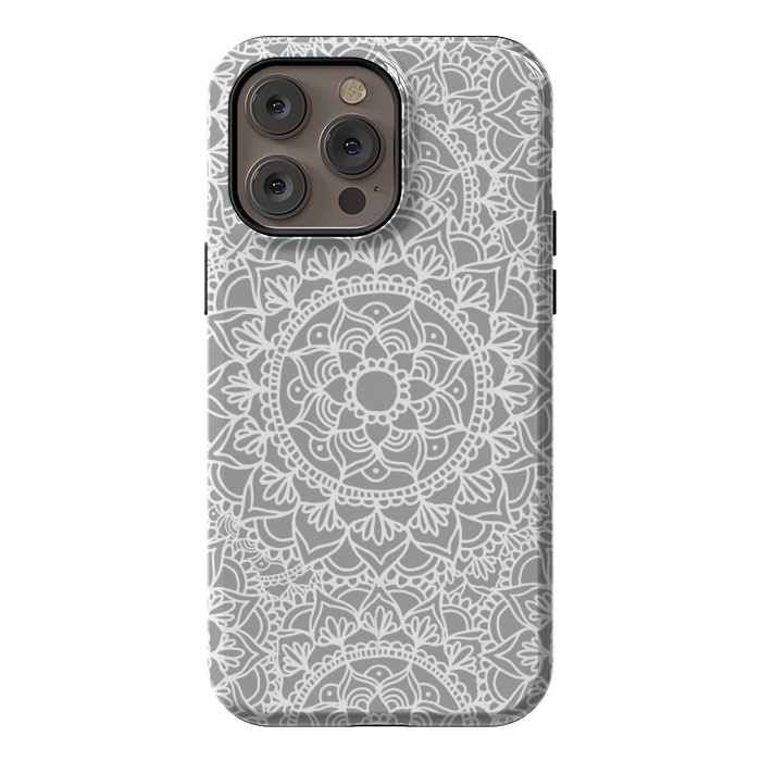 iPhone 14 Pro max StrongFit White and Gray Mandala Pattern by Julie Erin Designs