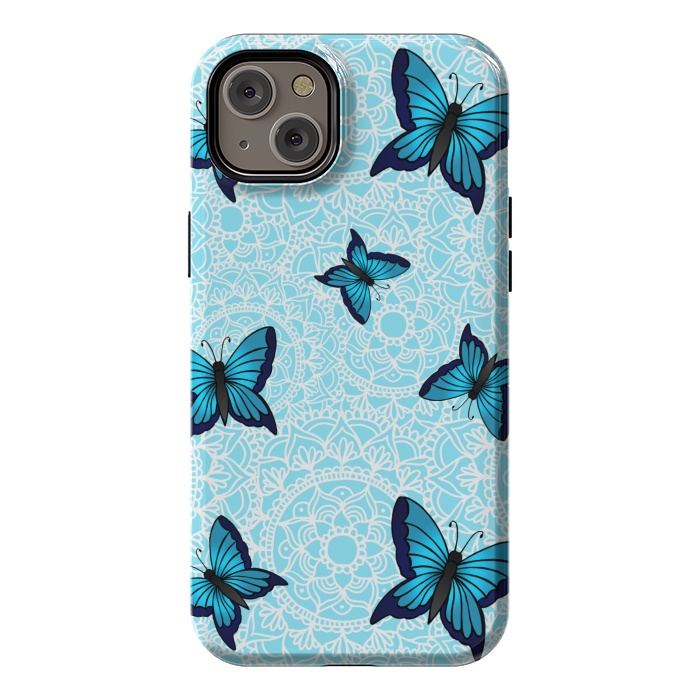 iPhone 14 Plus StrongFit Blue Butterfly Mandala Pattern by Julie Erin Designs