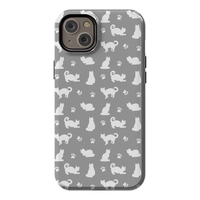 iPhone 14 Plus StrongFit White and Gray Cat Pattern by Julie Erin Designs