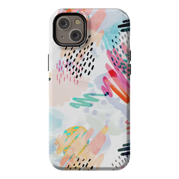 iPhone 14 Plus StrongFit Playful paint splats and brushed doodles by Oana 