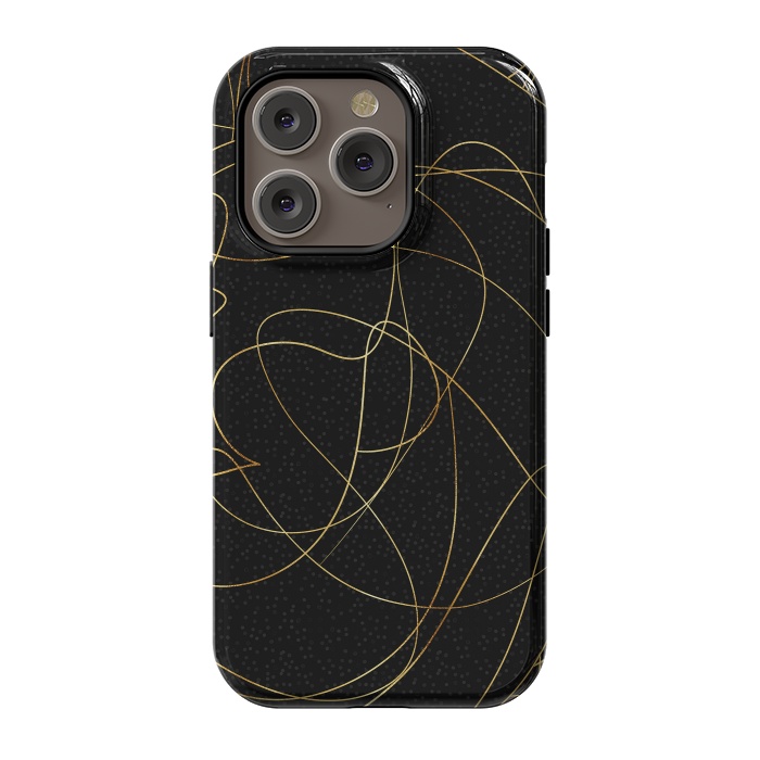 iPhone 14 Pro StrongFit Modern Gold Line Art Gray Dots Abstract Design by InovArts