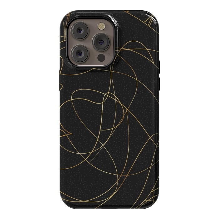 iPhone 14 Pro max StrongFit Modern Gold Line Art Gray Dots Abstract Design by InovArts