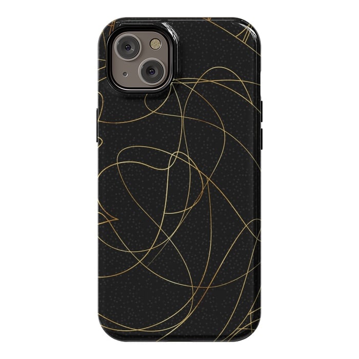 iPhone 14 Plus StrongFit Modern Gold Line Art Gray Dots Abstract Design by InovArts