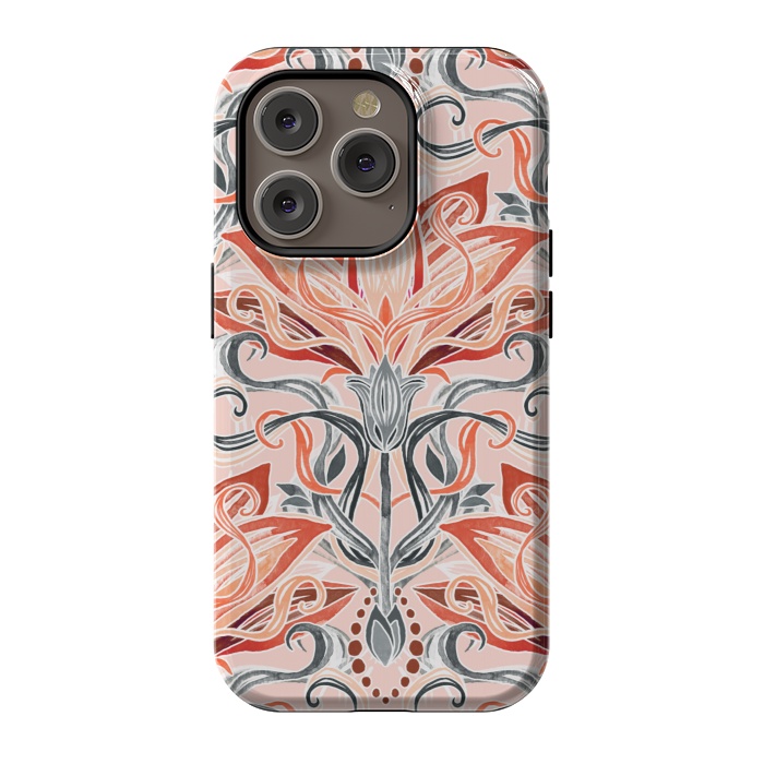 iPhone 14 Pro StrongFit Coral and Grey Watercolor Art Nouveau Aloe by Micklyn Le Feuvre