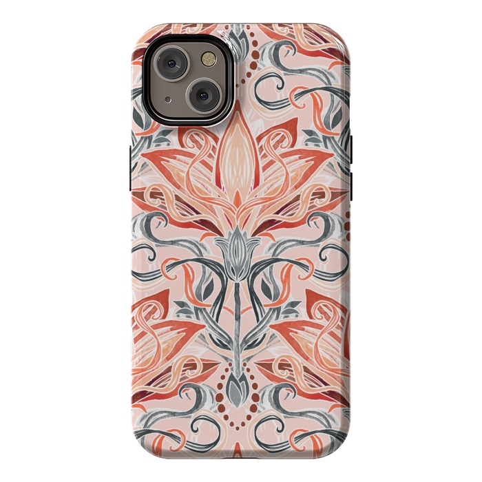 iPhone 14 Plus StrongFit Coral and Grey Watercolor Art Nouveau Aloe by Micklyn Le Feuvre