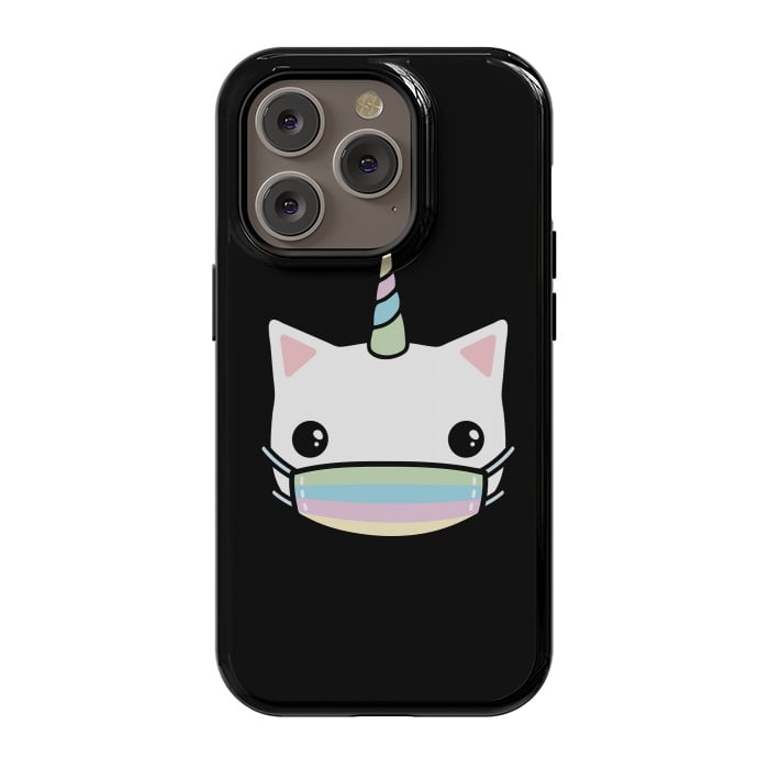 iPhone 14 Pro StrongFit Rainbow face mask cat by Laura Nagel