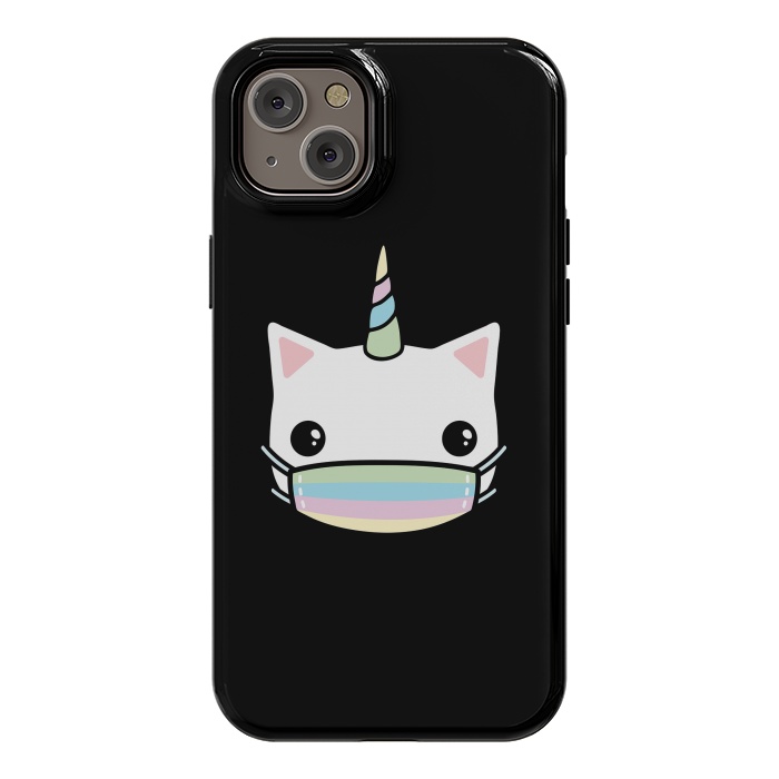 iPhone 14 Plus StrongFit Rainbow face mask cat by Laura Nagel