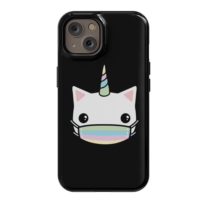 iPhone 14 StrongFit Rainbow face mask cat by Laura Nagel
