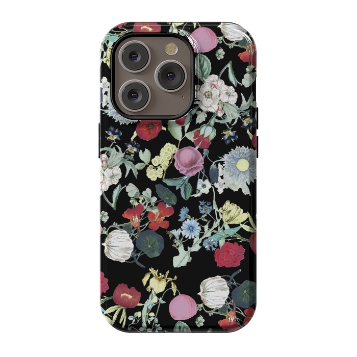 iPhone 14 Pro StrongFit Elegant botanical flowers on black background by Oana 