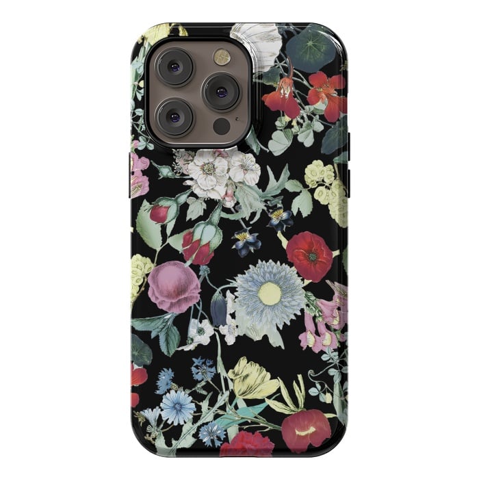 iPhone 14 Pro max StrongFit Elegant botanical flowers on black background by Oana 